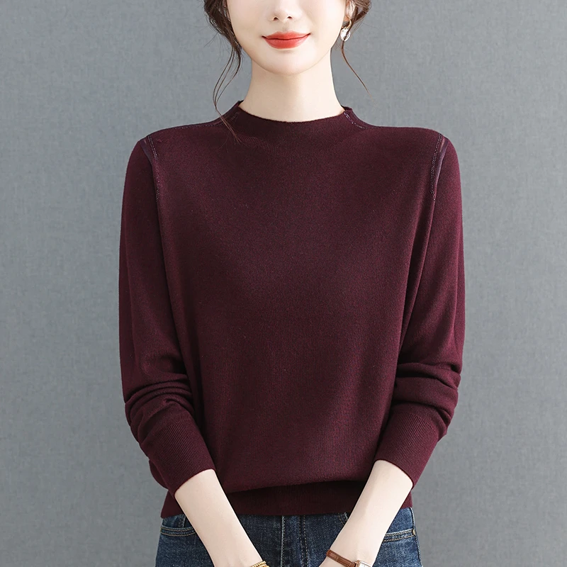 春秋大码洋气红色毛衣女士宽松遮肚子显瘦百搭秋冬薄款针织打底衫