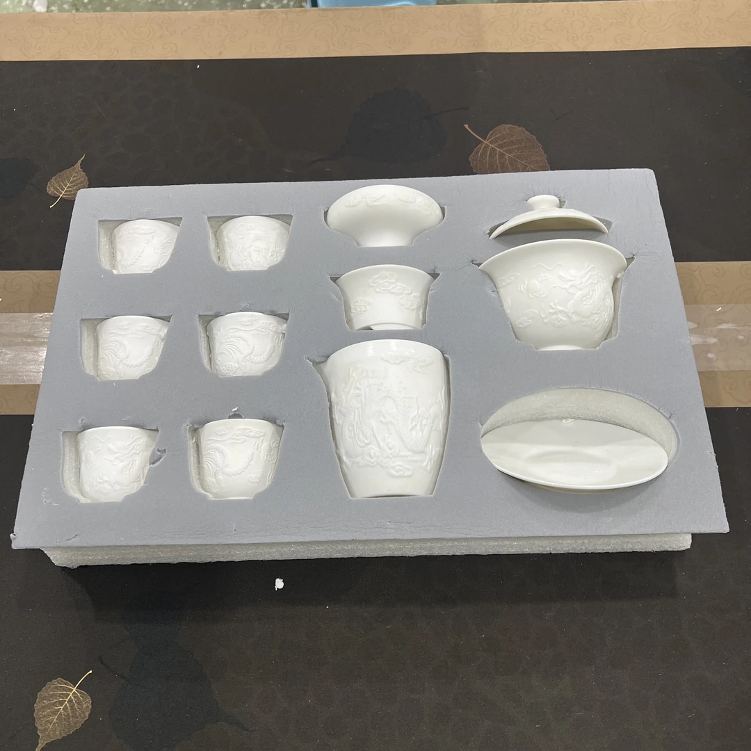 羊脂玉瓷龙凤素烧茶具套装全瓷过滤轻奢简约无礼盒珍珠棉安全包装