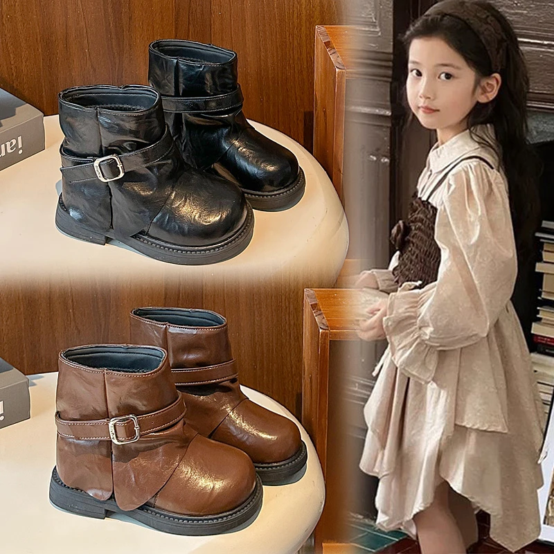 儿童马丁靴女童靴子加绒小女孩公主女童鞋宝宝二棉短靴250318