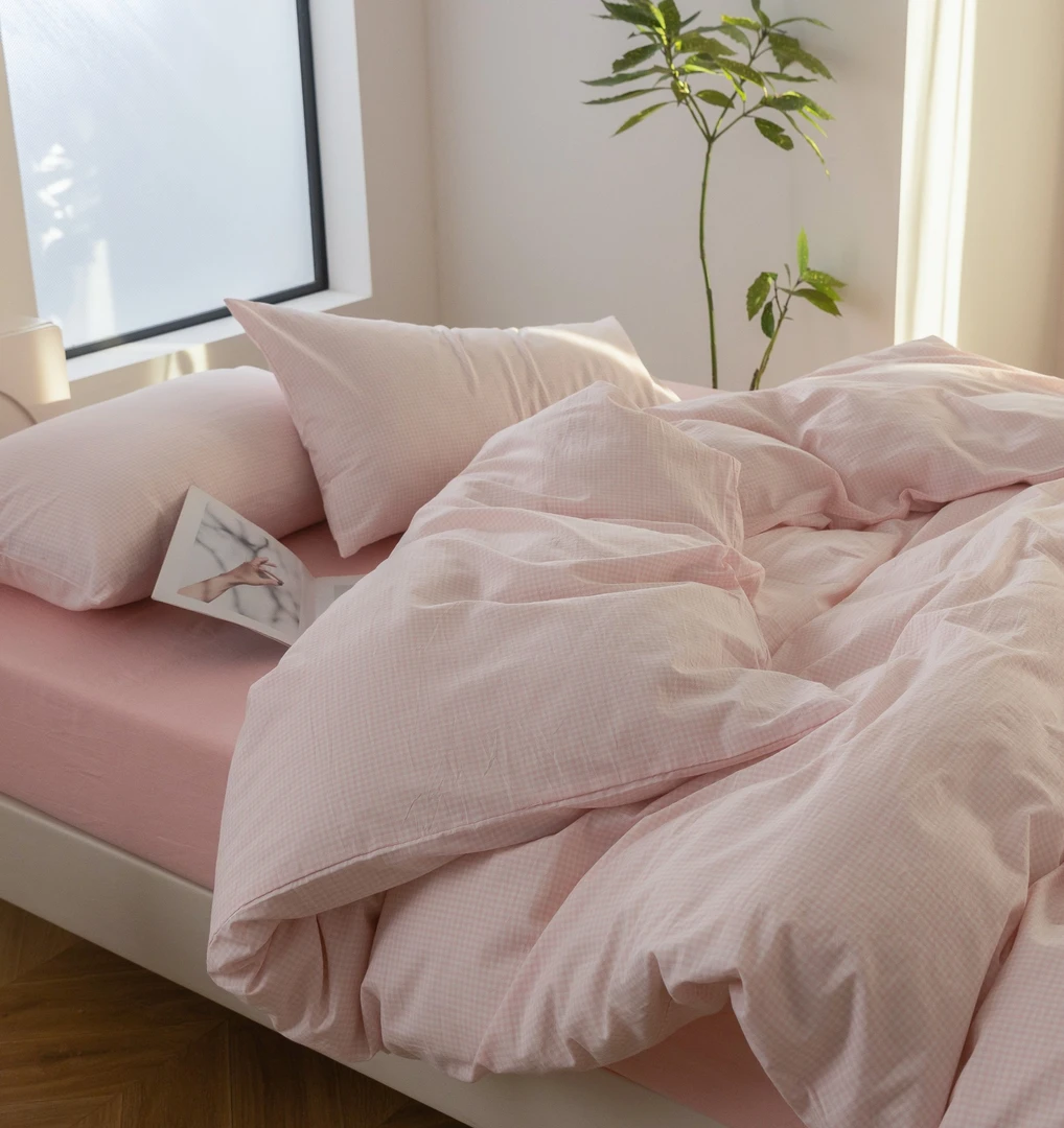 全棉色织四件套条纹清新纯棉标准号床单被罩枕套