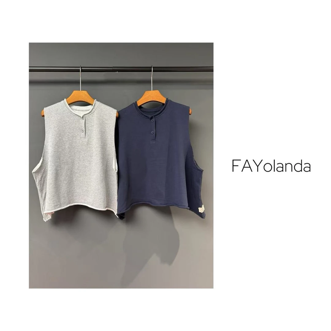 FAY| 半系扣领毛边卫衣背心（7H4130）