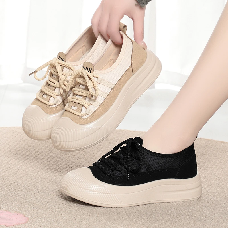 一脚蹬透气素面薄款松糕底低帮布鞋女单鞋休闲夏季帆布鞋百搭网鞋