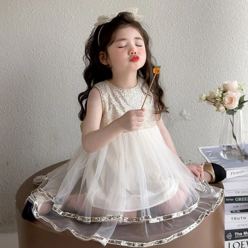 连衣裙蝴蝶结蓬蓬裙纱裙裙子公主裙韩版夏季纯色女