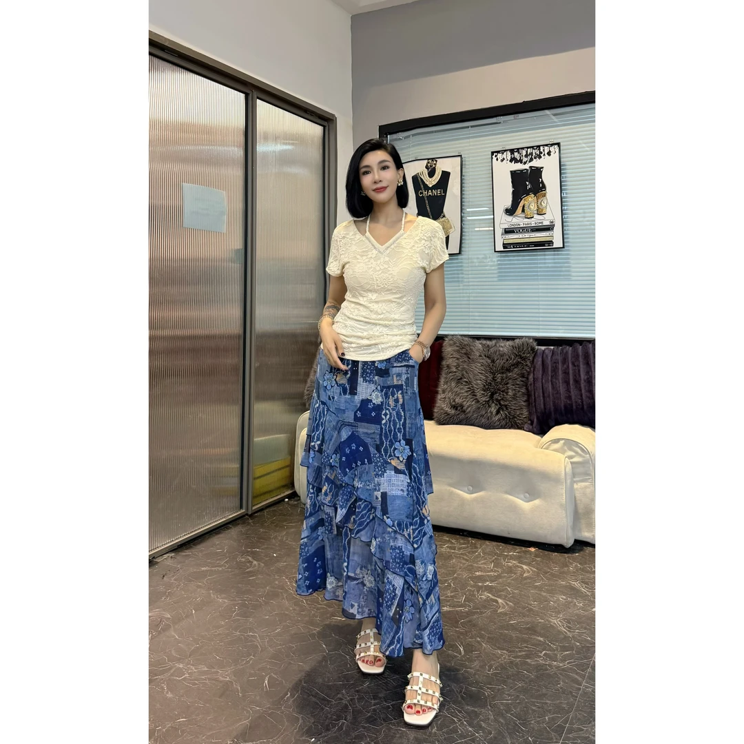 SONG-原创【半身裙-海蓝未眠】新款重工炒色工艺时尚百搭飘逸半身裙