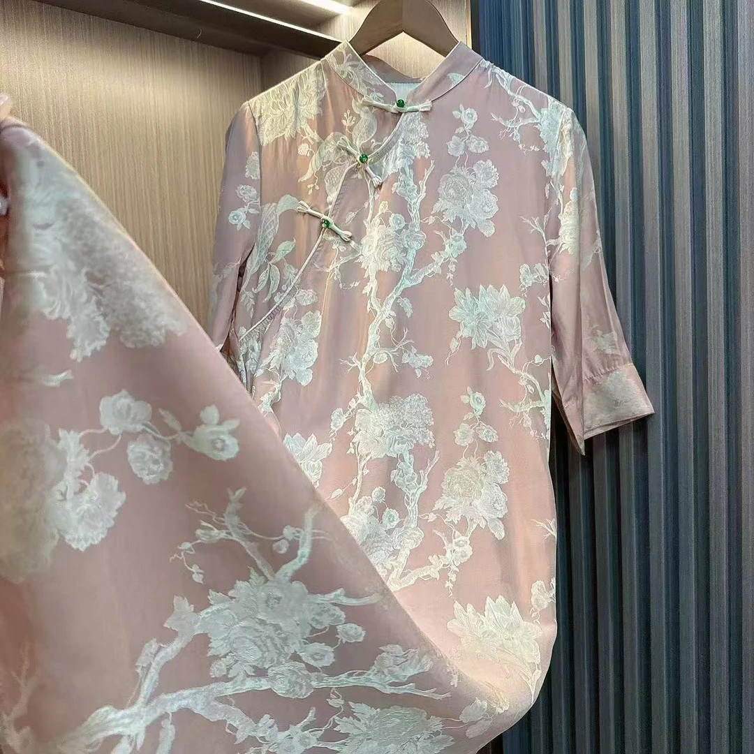 藕荷-新中式连衣裙新款高端奢华复古盘扣改良旗袍国风气质显瘦裙