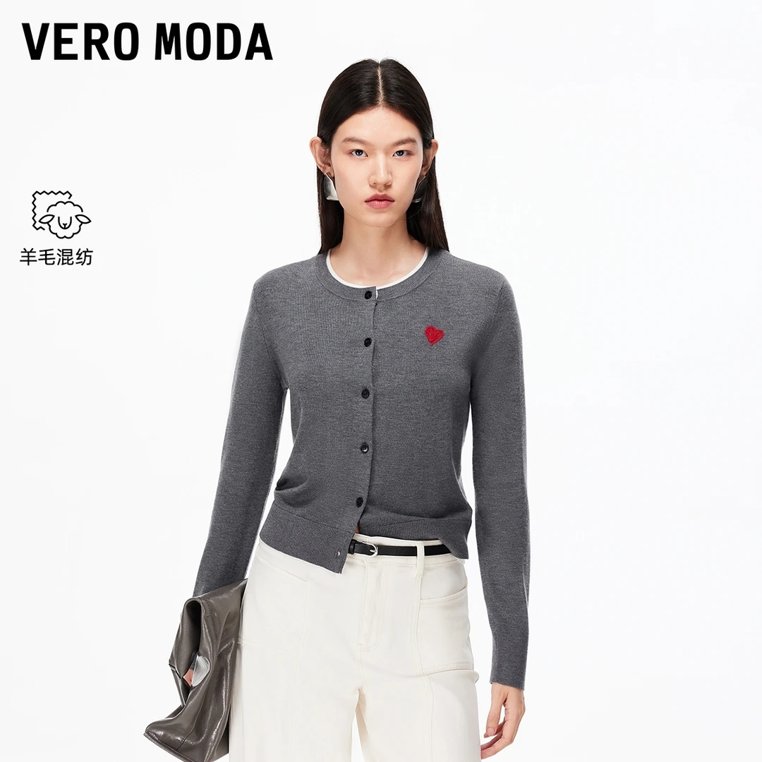 Vero Moda针织衫2025冬季新款含绵羊毛胸口爱心刺绣上衣325424030