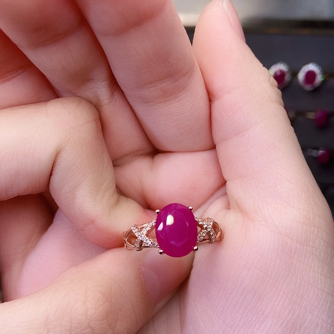 红宝石戒指银S925镶嵌