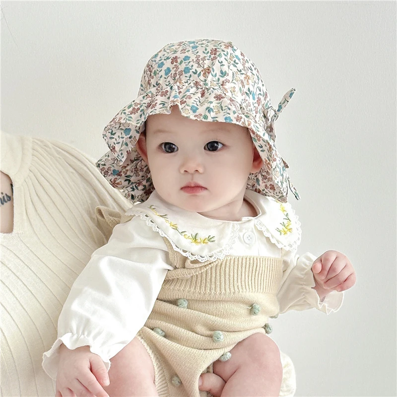 【小布丁】春秋季婴儿帽子遮阳大檐渔夫帽女宝宝薄款韩系防晒盆帽萌