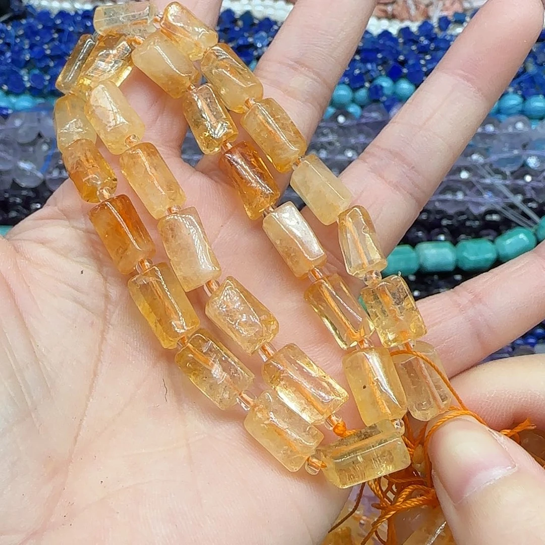 玛瑙/玉髓珠宝半成品合金黄水晶原石7mm桶珠一条