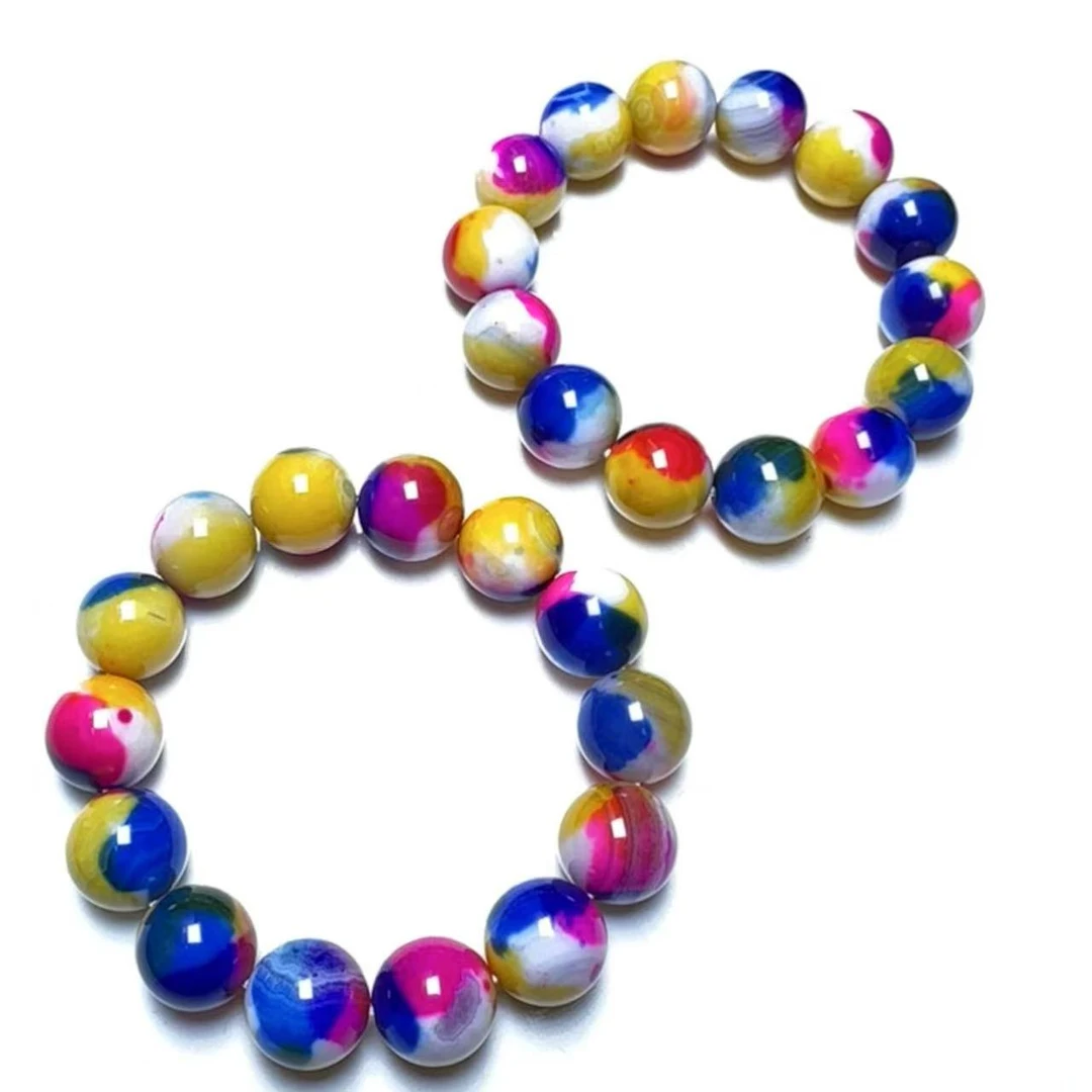 S8121【福嘟嘟】金红蓝晶牛黄七彩玛瑙手串-送礼佳品-多样性发一件