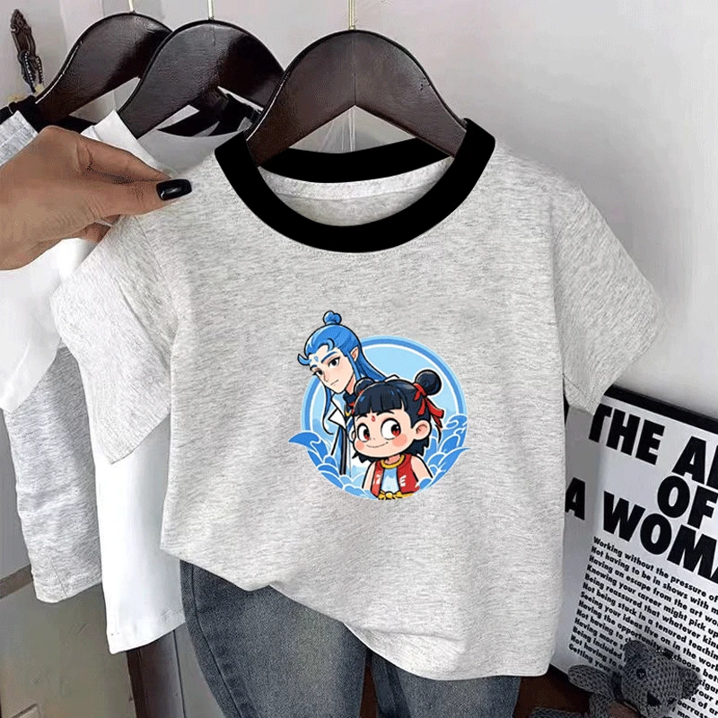 国潮哪吒2025新款夏季男女中小儿童短袖t恤纯棉休闲百搭打底上衣T