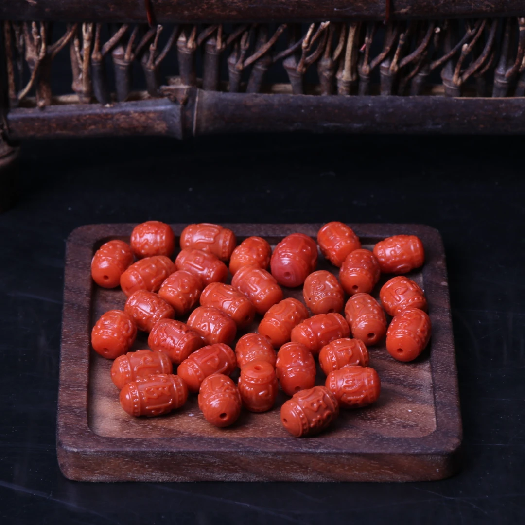 高品保山南红玛瑙9-10mm左右六字真言转经桶珠v406（多样性发其一）