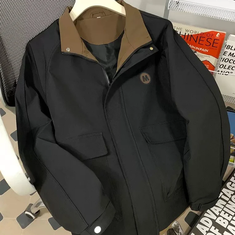 工装夹克男士春秋季百搭立领外套休闲宽松大码潮流显瘦时尚上衣服