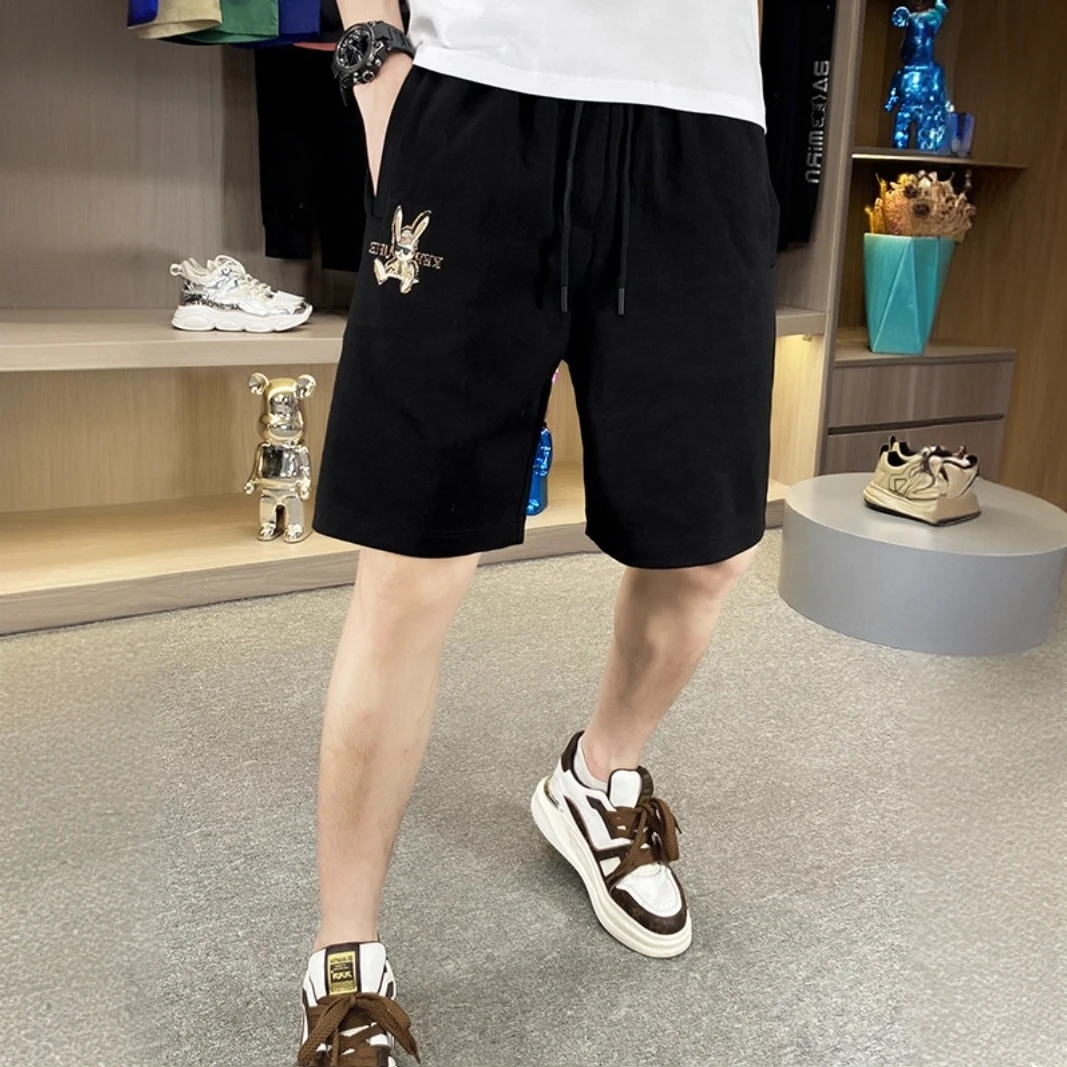 INGESARE夏季新款男士短裤潮牌潮流刺绣五分裤黑色休闲裤沙滩裤