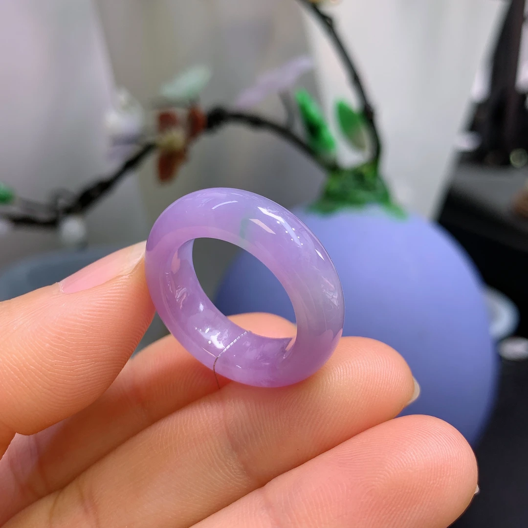 16圈口缅甸天然翡翠A货冰紫罗兰戒指101#