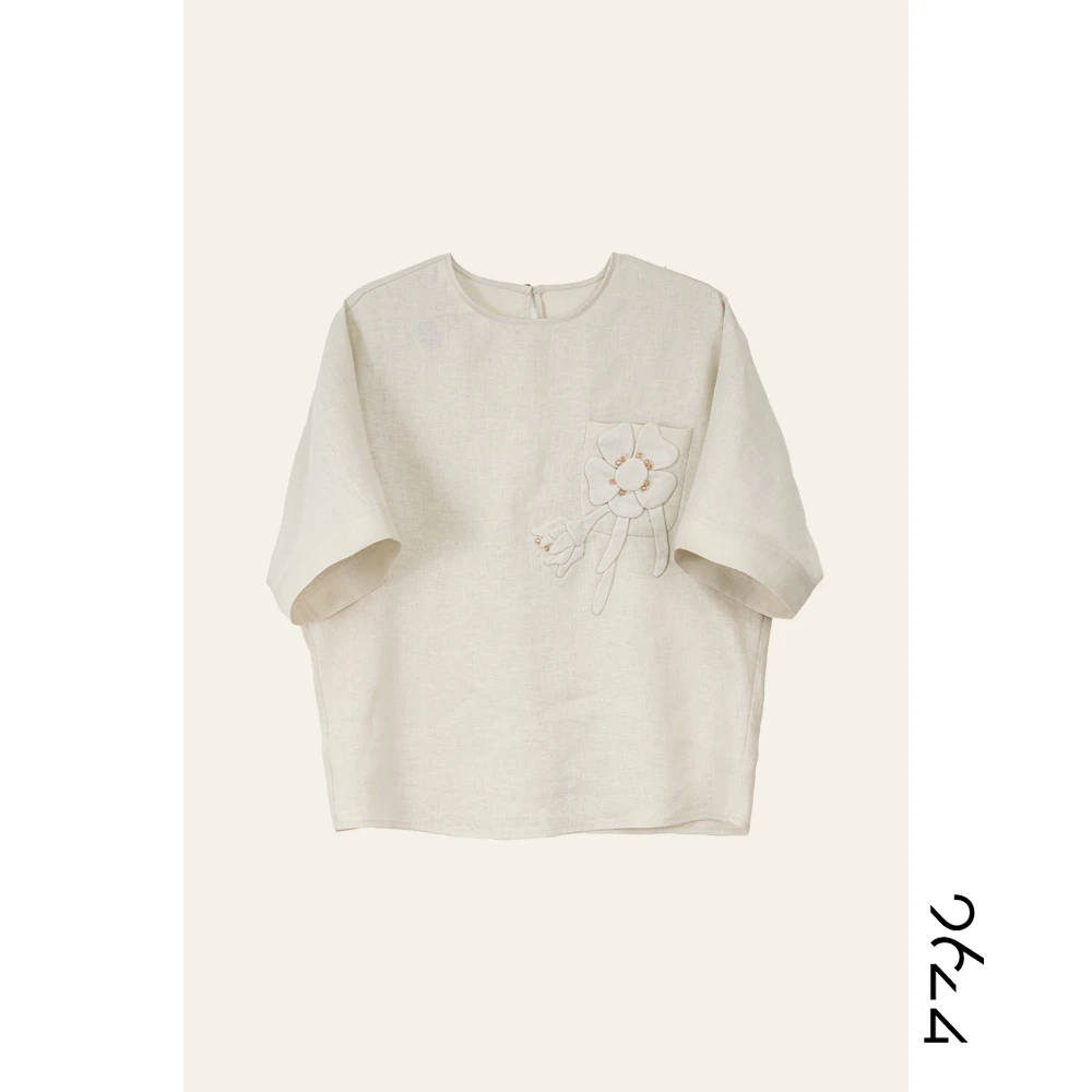 【和光同尘】纯手工立体画！100比利时亚麻连袖超老钱女装t恤91200