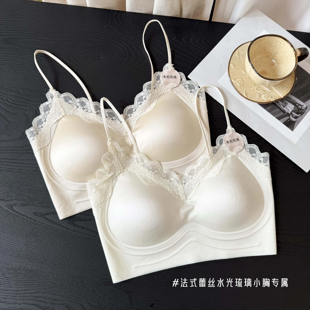MANNIY/“水光琉璃”法式蕾丝轻薄显瘦v领小胸专属性感美背A68