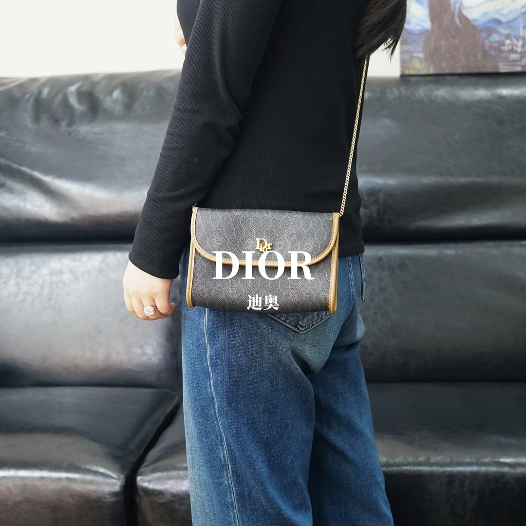 95新 DIOR/迪奥 黑花单肩斜挎包/DA01327304/7304