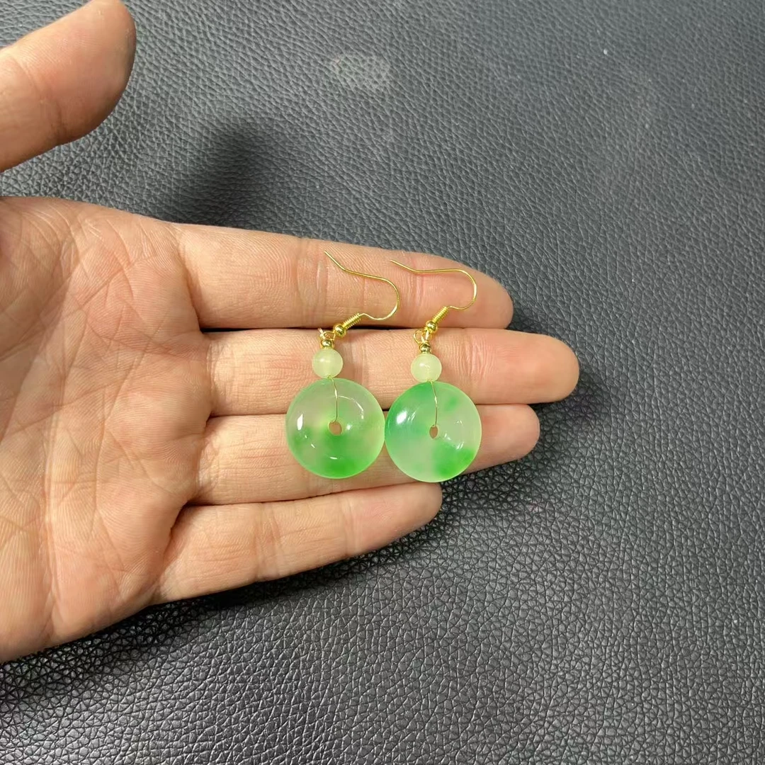天然非洲翠冰飘花平安扣耳饰 Y037—多样性发