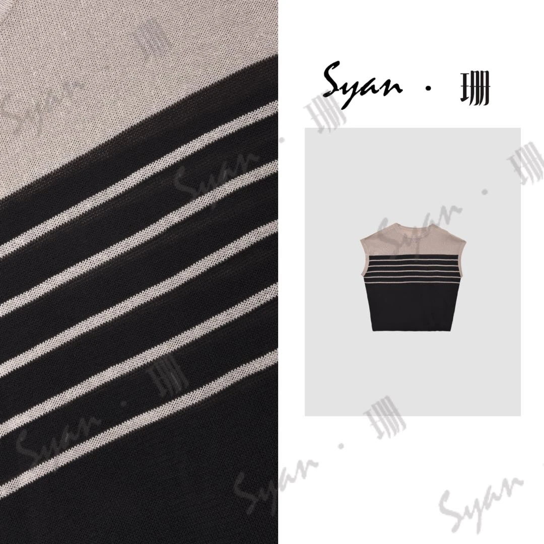 Syan【依梦】春秋时尚设计师拼接女装毛针织衫