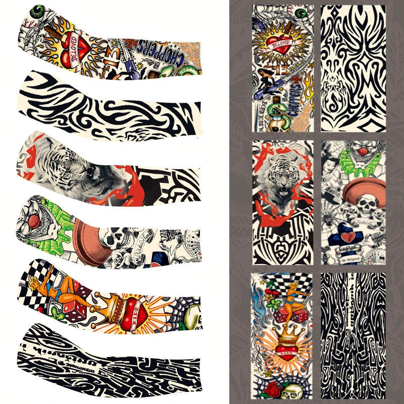 夏季户外骑行纹身刺青花臂防晒无缝冰袖防紫外线透气轻柔弹力运动