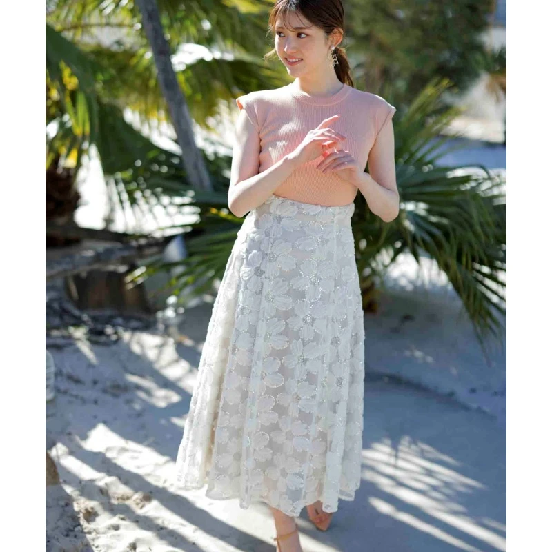 【TaKuMi】日系品牌 人气杂志款 N 细闪重工蕾丝气质百搭半身裙