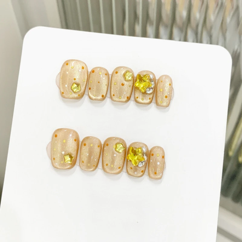 【果粒橙】橘色波动显白甜美少女光疗假指甲手工穿戴甲美甲贴片