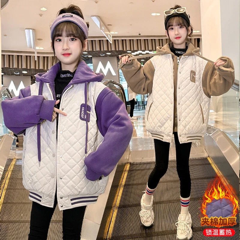 LCMTSLX[夹棉外套儿童秋冬]拼接撞色字母刺绣连帽外套2010
