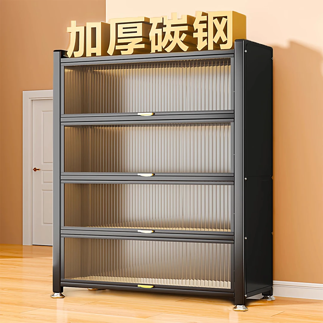 鞋柜家用门口靠墙一体多层窄小钢制储物柜玄关入户大容量防尘鞋架