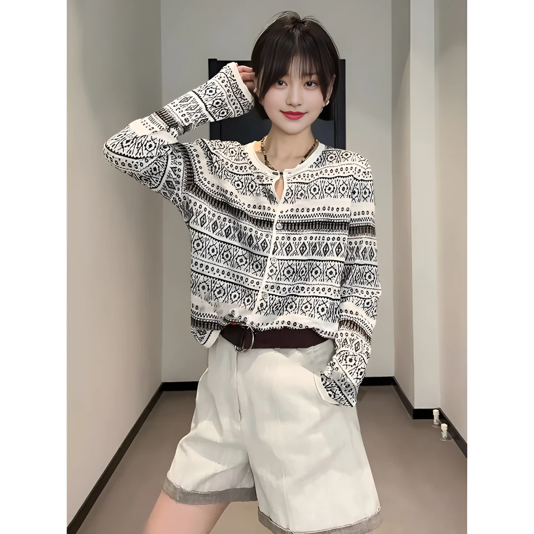 法式气质长袖百搭针织衫女2025春夏新款薄款时尚波普风小众上衣女