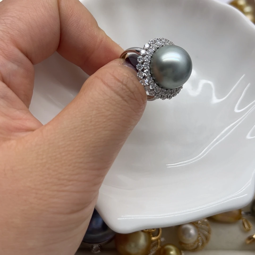戒指海水珍珠银S925镶嵌
