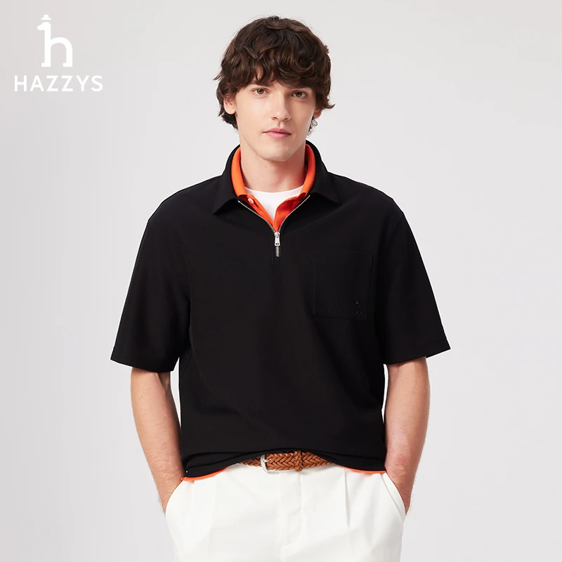 【商场同款】Hazzys哈吉斯男士短袖夏季Polo衫纯色男子时尚半袖T恤