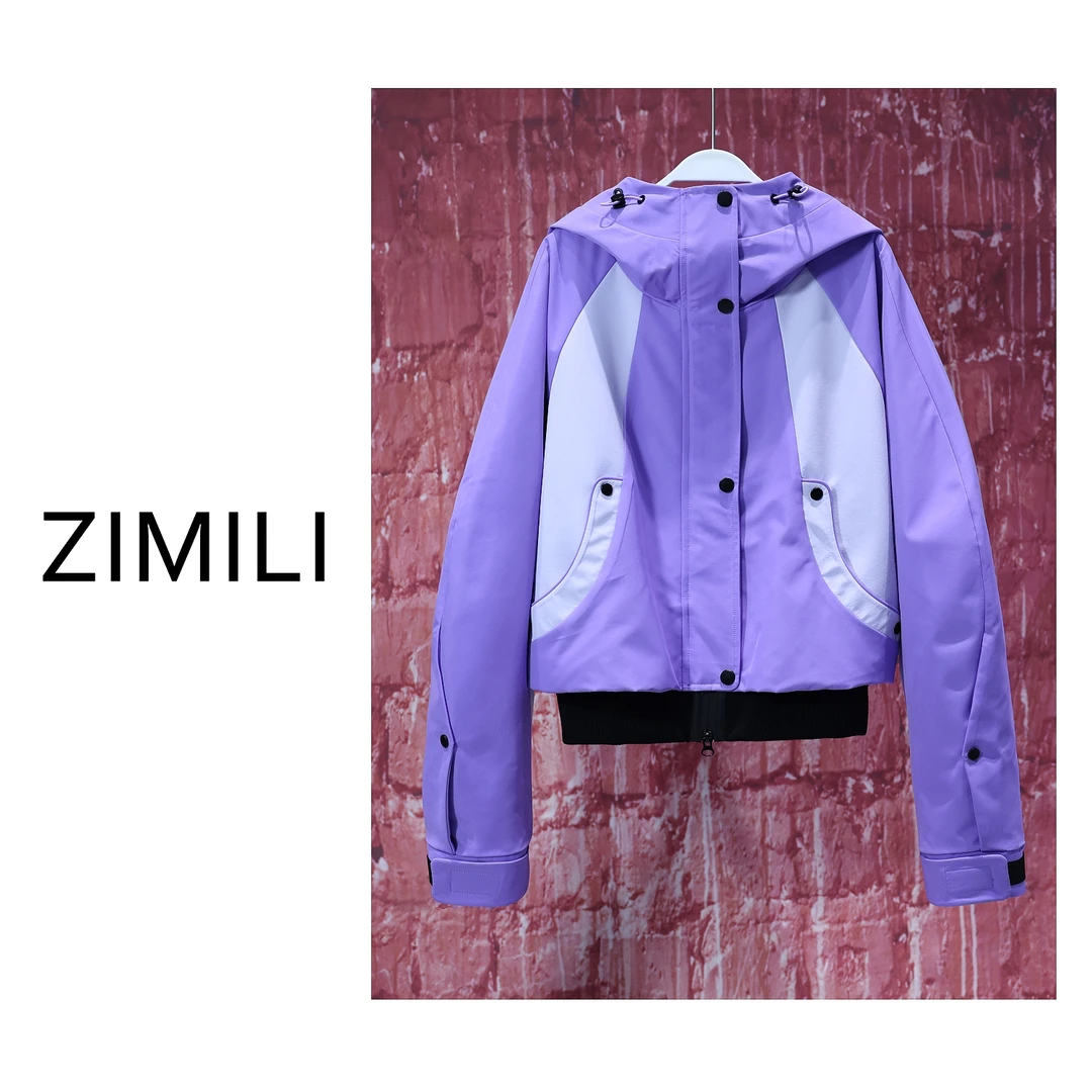 【亮哥女装】2025城市户外轻运动藤萝紫拼接设计连帽冲锋衣5918