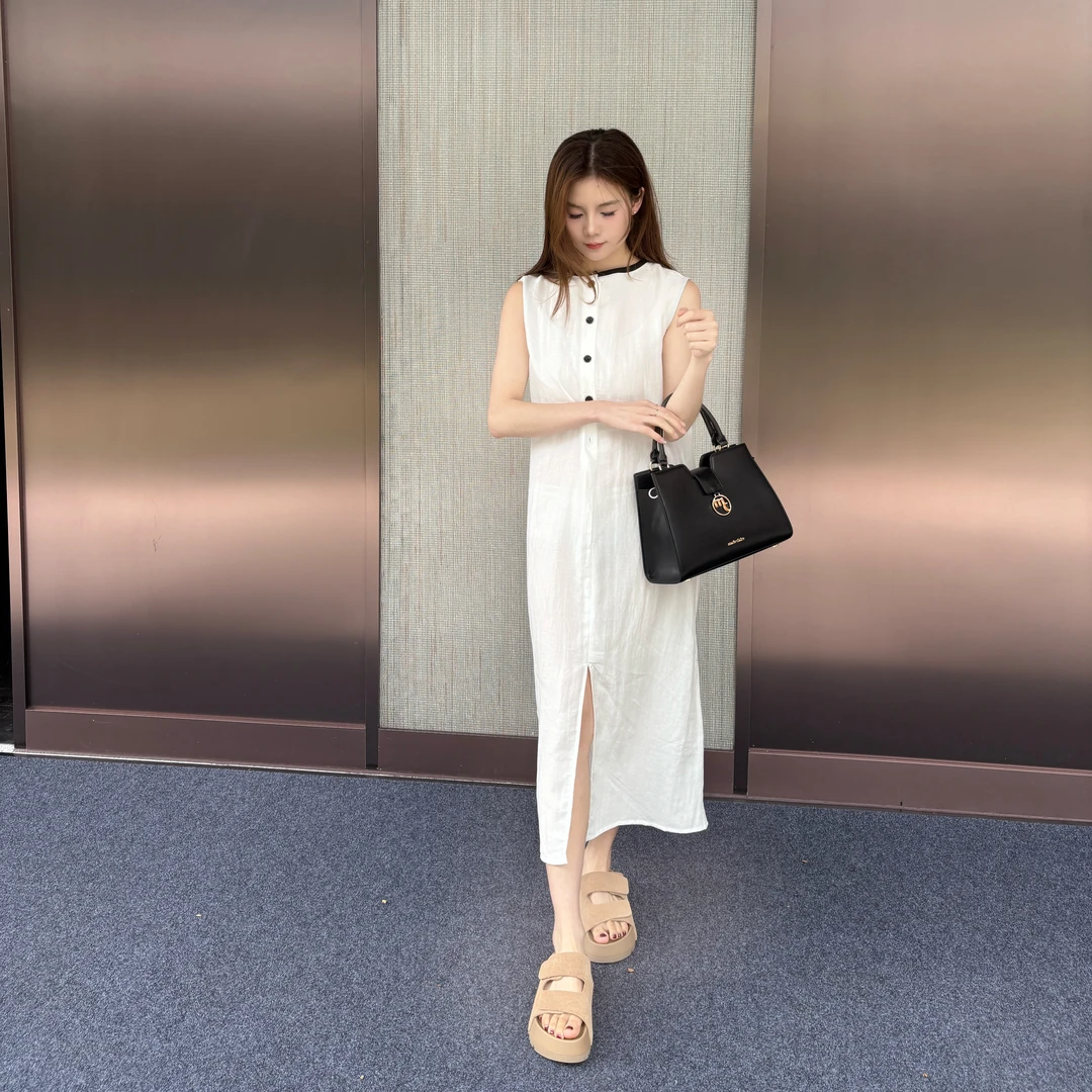 气质休闲无袖亚麻轻奢背心裙连衣裙SS26160