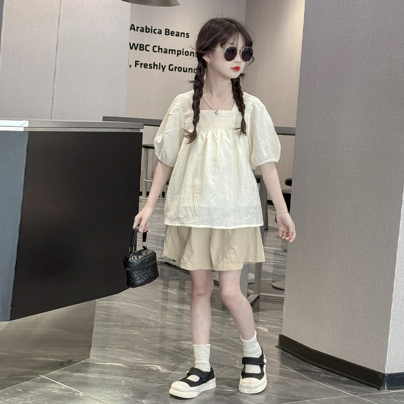 女童短袖衬衫夏季2025新款儿童大童衬衣洋气娃娃衫女孩薄款上衣潮