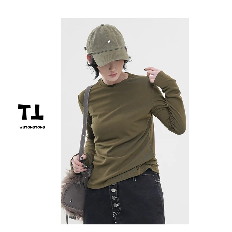 吴童童现货【轻松时刻】冬季圆领长袖T恤衫女韩版百搭打底衫61758