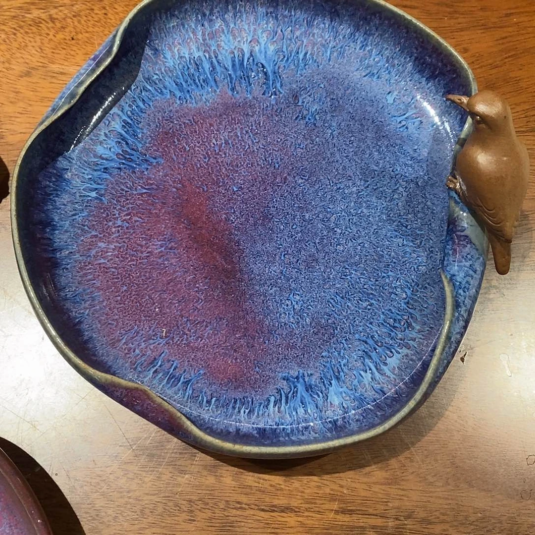 摆件陶纯手工飞禽果盘