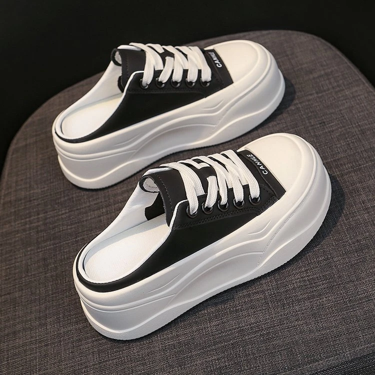 2025新款厚底轻便半托小白鞋女增高鞋百搭松糕鞋运动鞋休闲