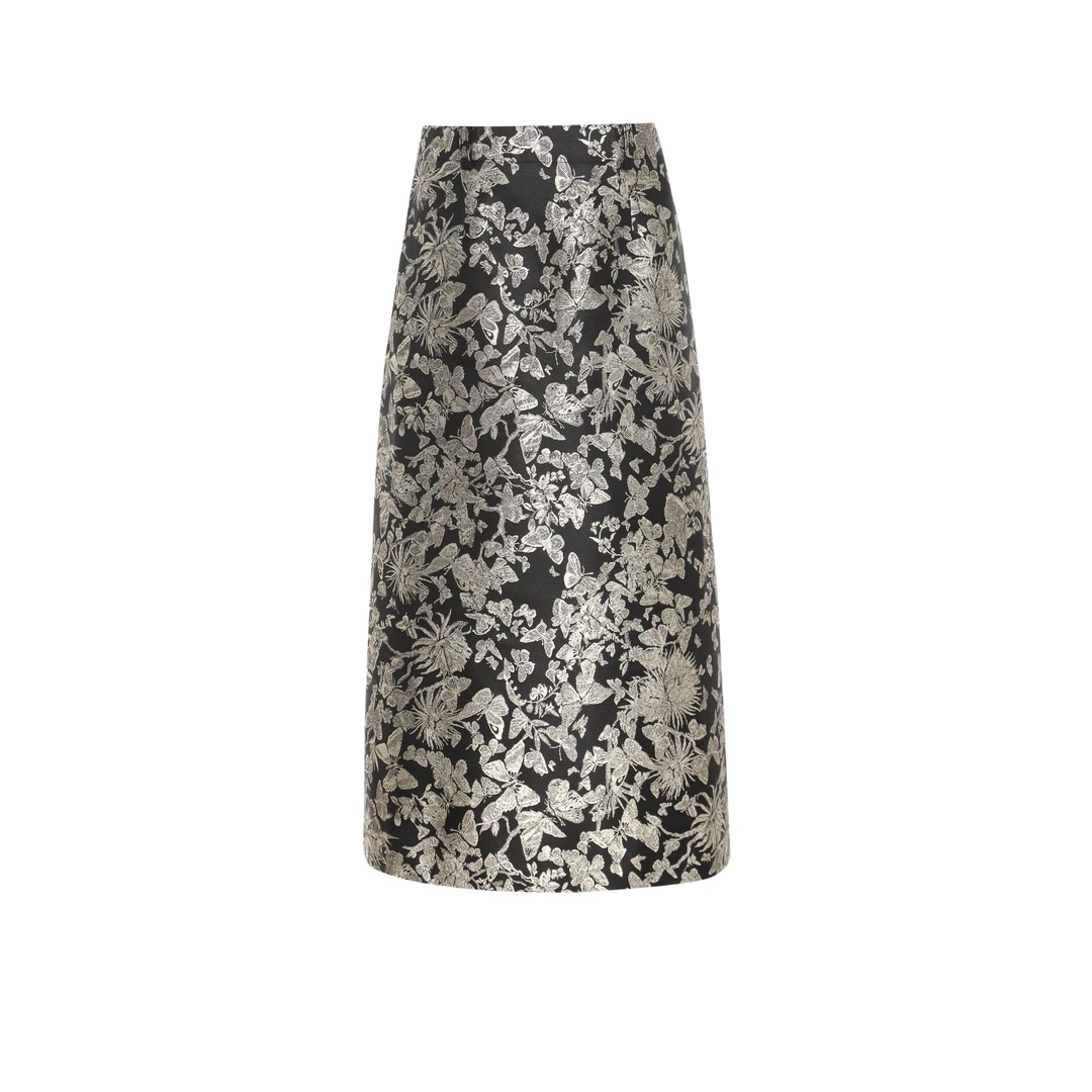 中国风复古烫金蝴蝶印花高腰半身裙0094