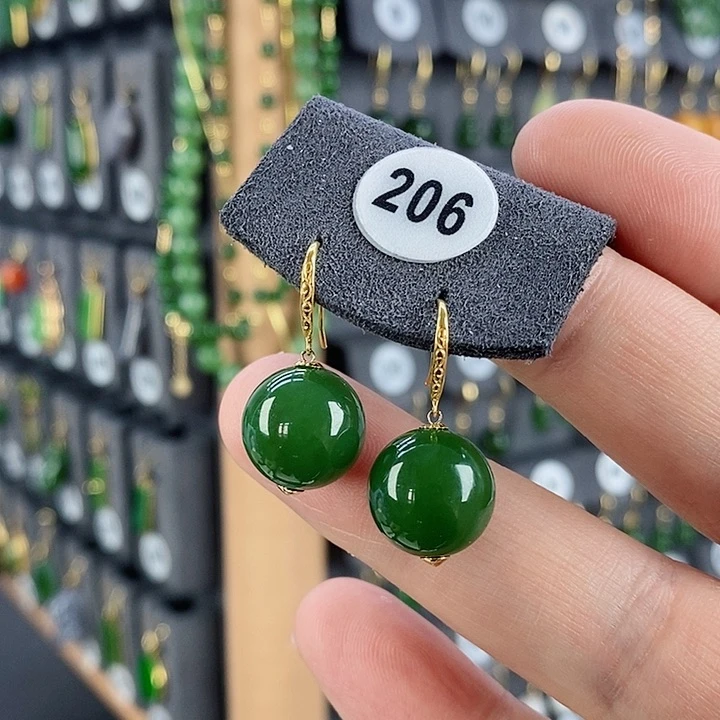 和田玉耳饰18K金镶嵌