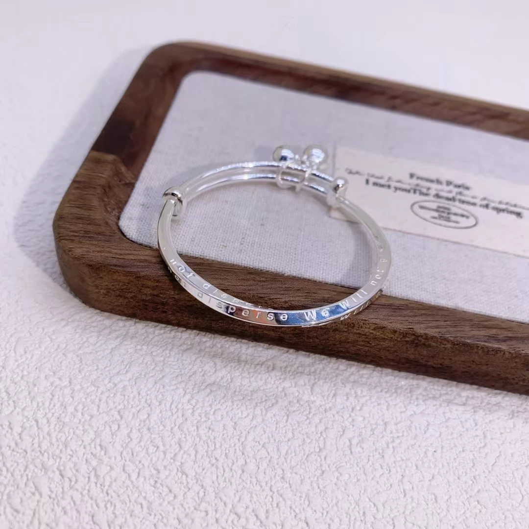 足银手镯 上新 莫比乌斯铃铛中童推拉镯 约15克 足银999.9