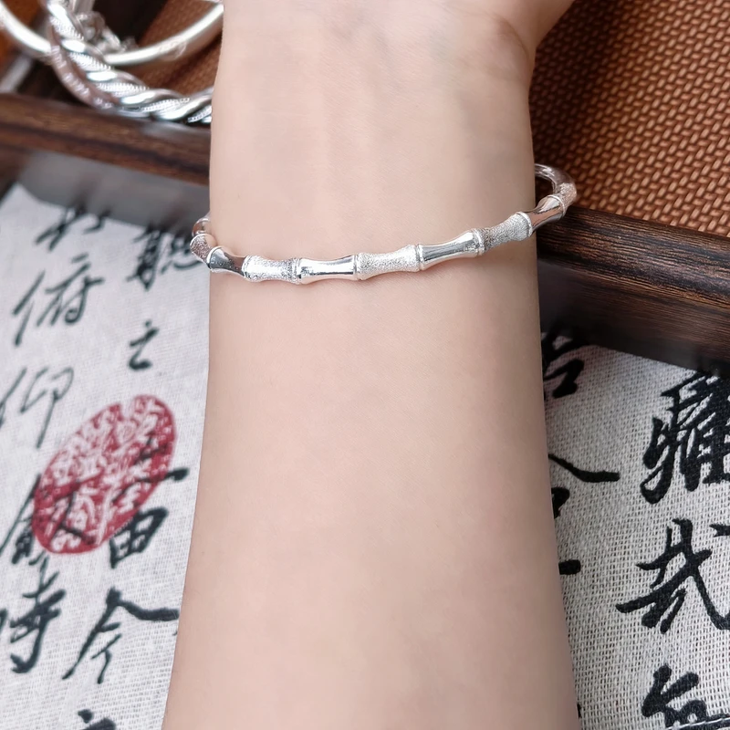 【莫比乌斯竹节】999.9手镯感银色实心推拉合金小众