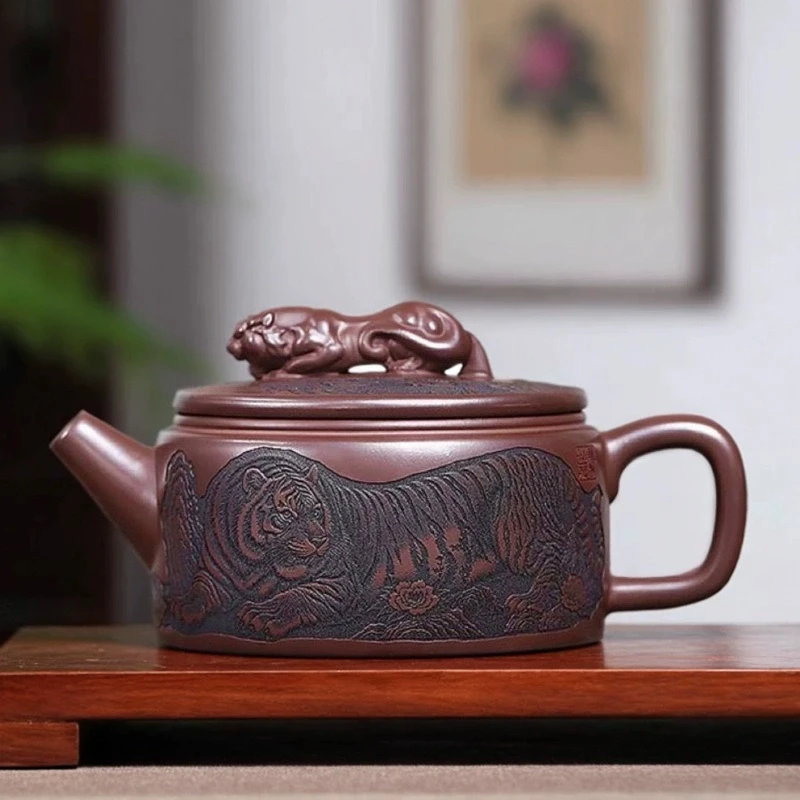 爆款宜兴紫砂壶手工制作原矿石红泥料卧虎藏龙汉瓦450CC高端茶具