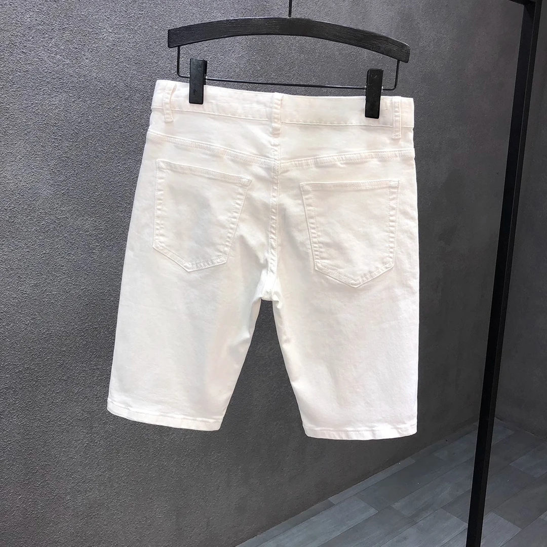 巨帅气青年牛仔短裤男夏季薄款2025年新款夏天男士白色五分牛仔裤
