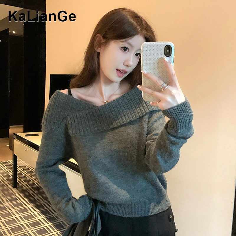 卡莲格/一字肩打底套头针织衫女秋冬季纯欲风保暖内搭羊毛衫上衣