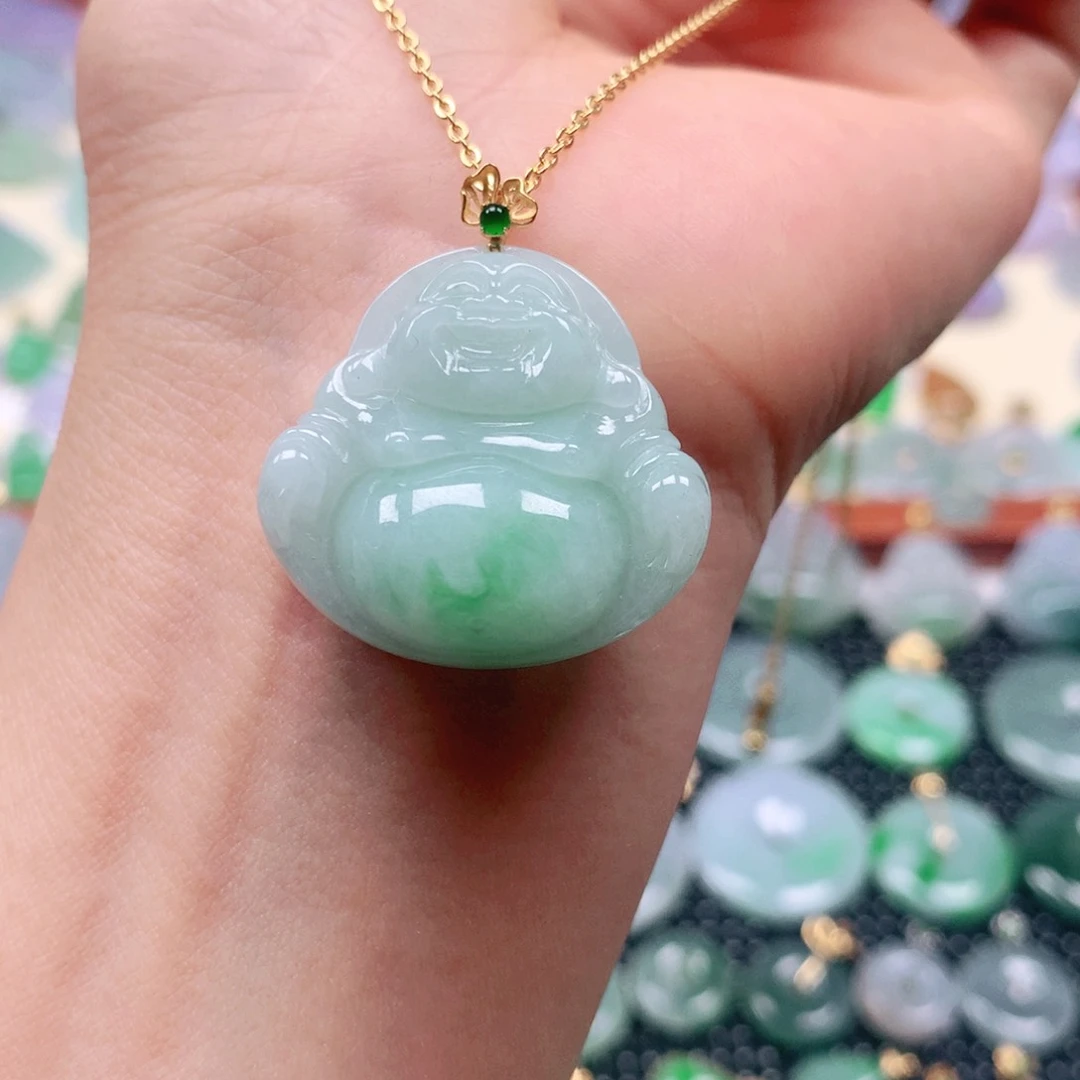 翡翠18K金镶嵌吊坠(不含链)