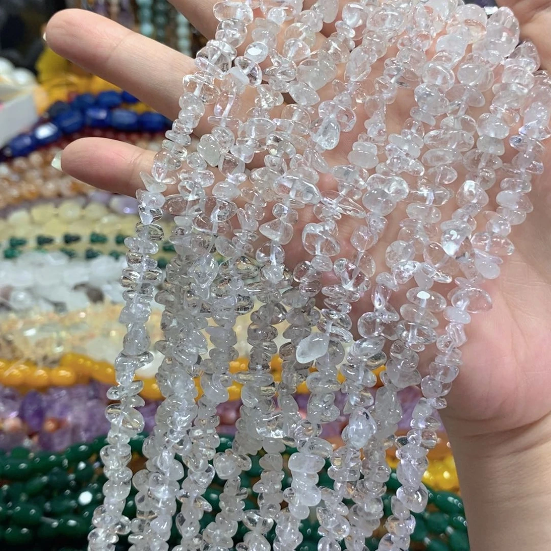 玛瑙/玉髓足银镀金镶嵌珠宝半成品白水晶碎冰一条绕手四圈