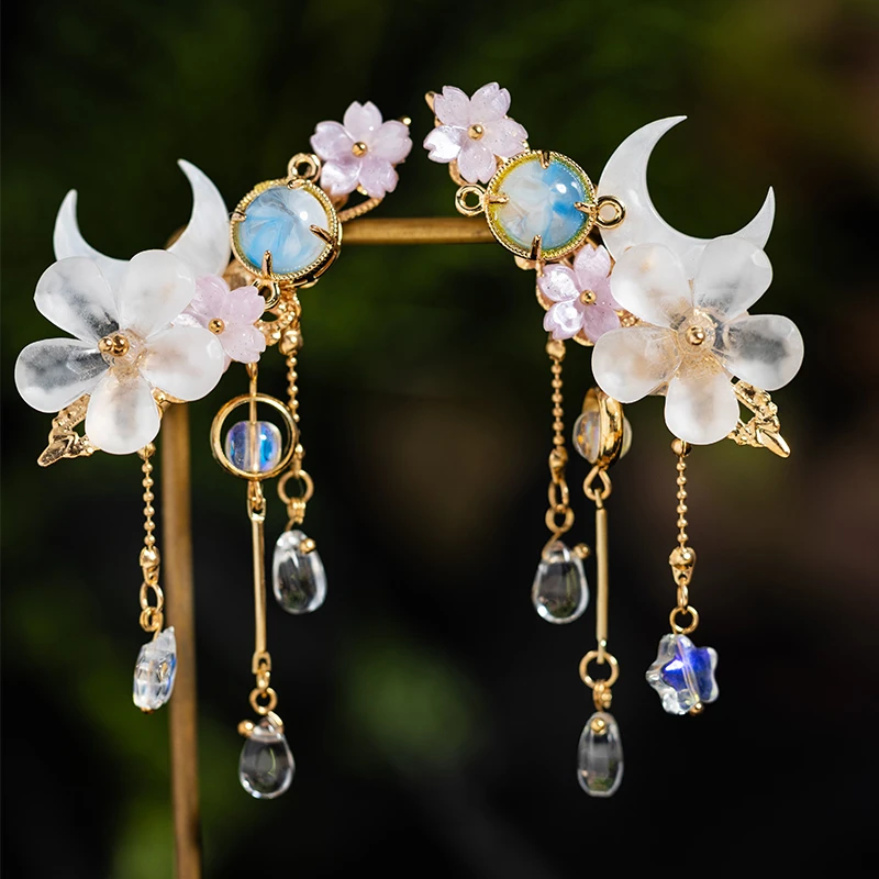 新中式琉璃花朵流苏发钗古风汉服旗袍头饰