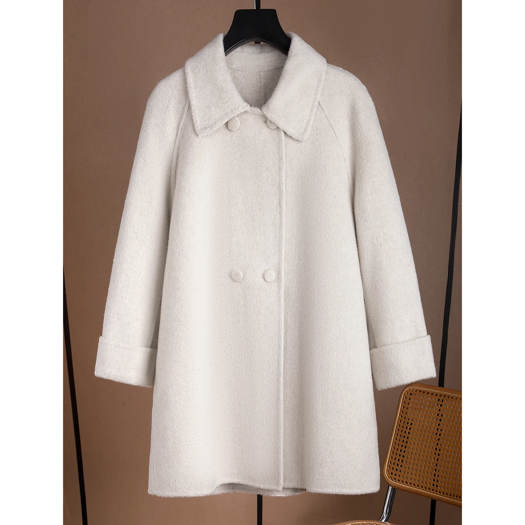 米色设计感翻领双面松弛感外套女秋冬2025新款韩系中长款休闲T恤