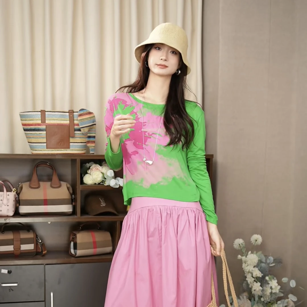 【小漂亮】天丝面膜T恤女欧洲站2025夏装新款女装薄款长袖防晒衣